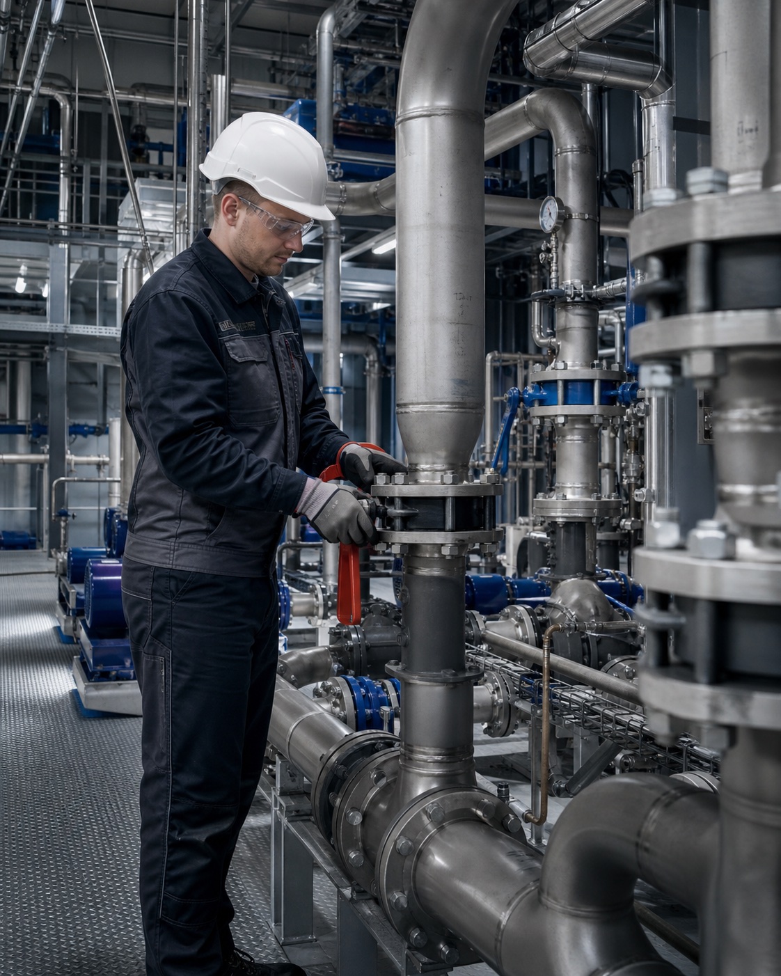 Kontrola przemysłowej instalacji rurowej w zakładzie produkcyjnym